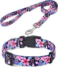 Soft Comfy Pet Collar and Leash Set, Floral Pattern for Small Medium Large Dogs