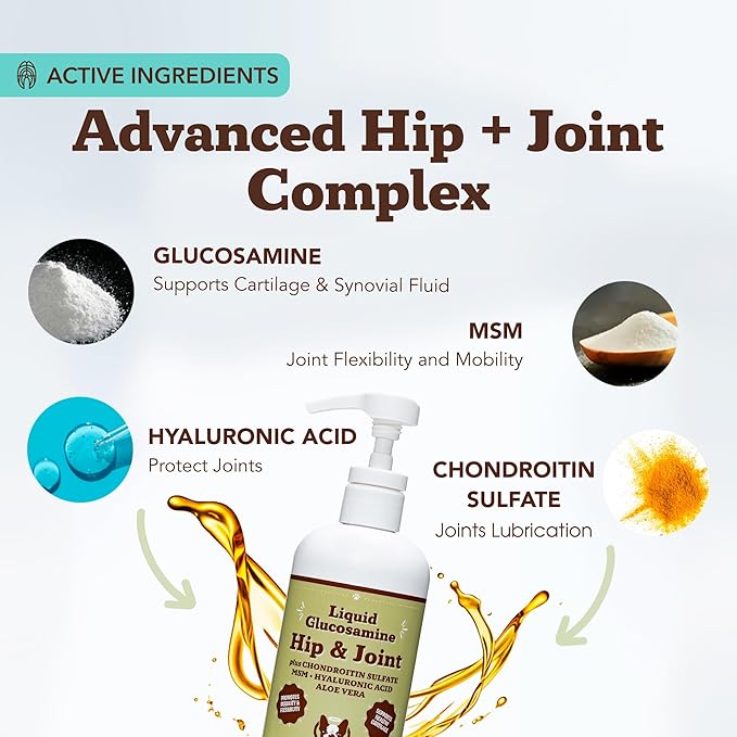 Natural Dog Company Liquid Glucosamine Hip & Joint Oil for Dogs, 16 oz, Extra Strength Cartilage & Joint Support, Helps Mobility and Eases Occasional Stiffness, Dog Vitamins & Supplements