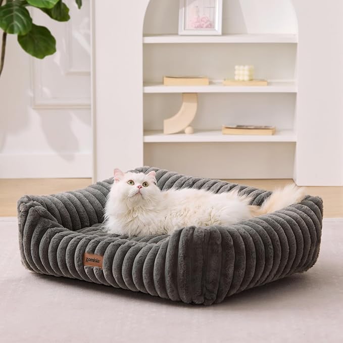 Dog Bed Medium Size Dog - Large Rectangle Orthopedic Pet Bed with Fluffy Washable Cover and Anti-Slip Bottom, 30x24x9inches, Cream