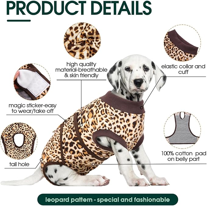 Kuoser Dog Surgery Suit, Comfy Dog Recovery Suit Female Doggie Onesie for Surgery, Post Op Protective Onesie, Soft E-Collar Alternative for Cats & Puppies, BrownLeopard XS