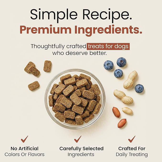 Dog Training Treats - Peanut Butter & Blueberry, Crunchy Oven-Baked, All Natural, Small Bites for Sensitive Stomachs, Made in USA, 5 oz