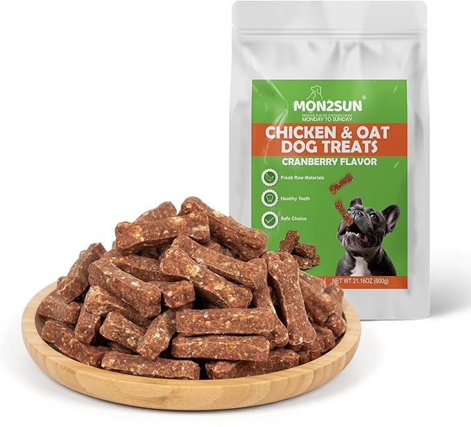 MON2SUN Low Fat Crunchy Training Treats for Small Dogs, 2 Inch Baked Bones with Chicken, Oats & Cranberry, 21.16 oz (70 Count)
