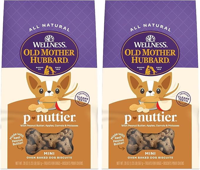 Old Mother Hubbard Wellness P-Nuttier Dog Biscuits,Natural,Training Treats,Peanut Butter Flavor,Mini Size,(20 Ounce Bag),(Pack of 2)