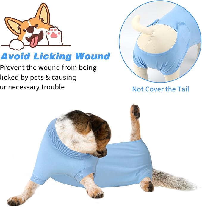2 Packs Breathable Cotton Dog Recovery Suit for After Neuter Spay Abdominal Wounds Protector, Professional Anti-Licking Onesies for Male Female Pets Surgery Bandages, L Black Blue Pure