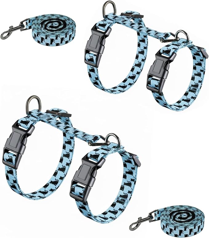 Halypet 2-Pack Cat Harness and Leash Set, Escape Proof 3-in-1 Adjustable Harness for Cats, Soft Lightweight, Easy On & Control for Walking, Travel & Outdoor Use, Light Blue Kitty, Small