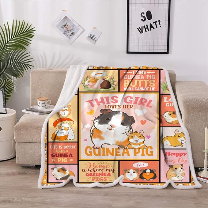 Girls Guinea Pig Fleece Throw Blanket, Super Soft Warm Cozy Fleece Blanket Gifts for Couch Sofa, 50"x60"