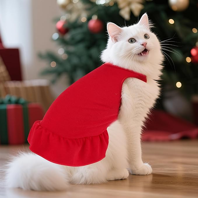 2 Pcs Dog Dresses Cat Skirt Solid Color Dog Clothes Summer Sleeveless Puppy Girl Clothes for Small Pet Dogs Cats (Red,Dark Green, X-Small)