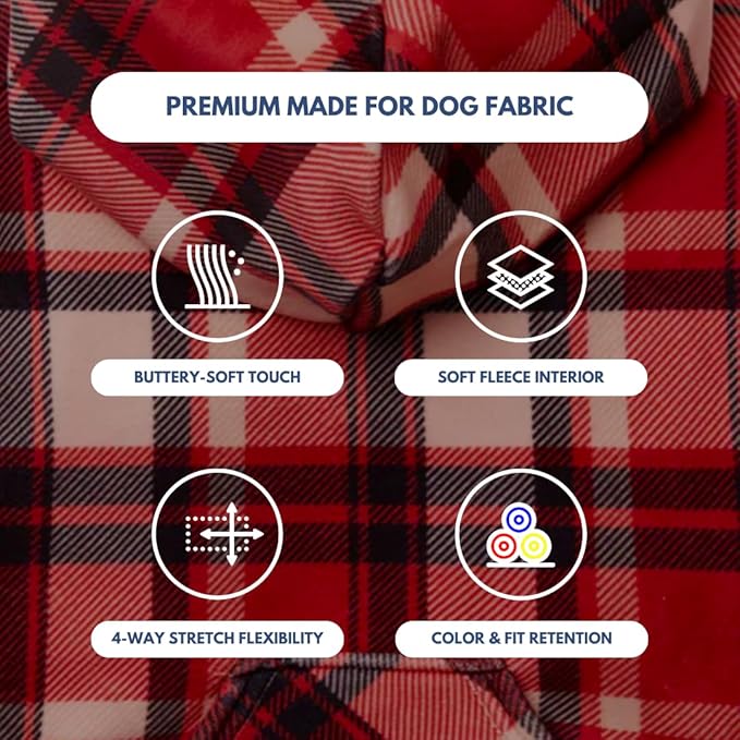 Spark Paws Dog Hoodie – Premium Dog Sweater for Small, Medium, and Large Dogs | Warm Outfits for French Bulldogs, Pitbull, Puppy, Winter Jacket Alternative - Red Plaid, 5XL