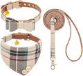 EXPAWLORER Dog Collar and Leash Set - Classic Plaid Dog Bow Tie and Dog Bandana Collar with Bell, Dog Leash Tangle Free, Adjustable Collars for Small Medium Large Dogs Cats, Holiday Ideal Gift, S