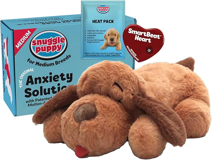 Snuggle Puppy Original Heartbeat Puppy Toy with Real-Feel Pulse & Heat Pack, Calming Sleep Aid for Puppy Anxiety, Crate Training, First Nights & New Puppy Transition - Biscuit