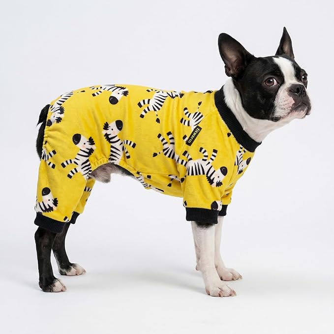 Fitwarm Zebra Dog Fleece Pajamas, Funny Winter Clothes for Small Dogs Boy Girl, Cozy Pet Onesie, Yellow, Black, White, XS