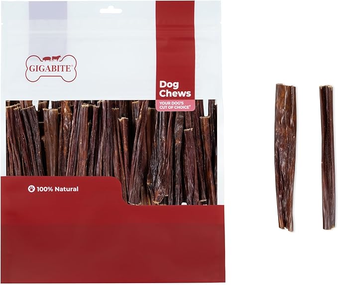 GigaBite Beef Esophagus Dog Treats - Natural Gullet Sticks for Dogs, High Protein Single Ingredient Dog Chews, Rawhide Free Dental Dog Treats for All Dog Breeds - Sticks (6 Inch), Pack of 80
