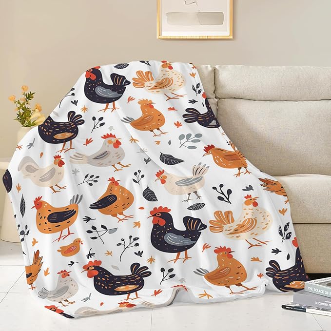 Chicken Blanket Rooster Chicken Throw Blanket Gifts for Kids Girls Boys Adults Women Man Super Soft Cozy Plush Fluffy Fuzzy Fleece Blanket Decor 60''X80''