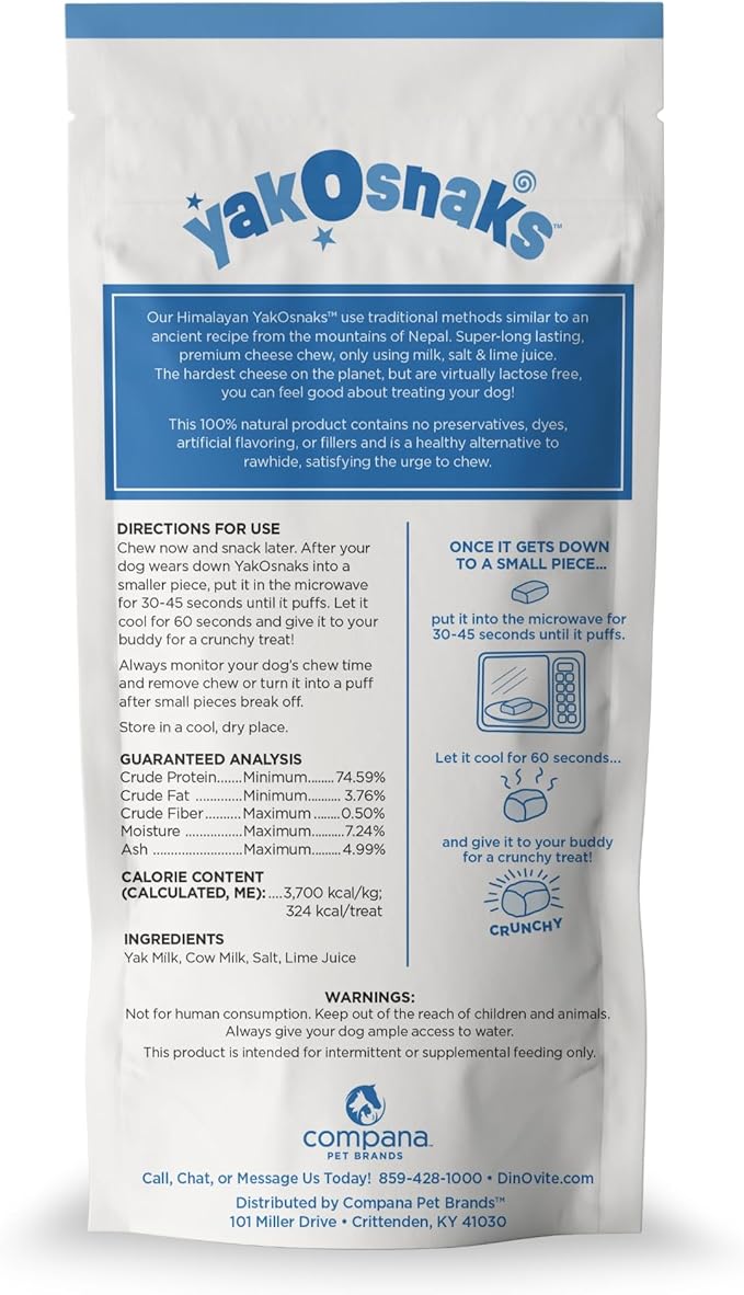 Dinovite YakoSnaks Himalayan Yak Cheese Himalayan Dog Chews, Long Lasting Yak Chews for Dogs, Low Odor Himalayan Dog Chews, Natural Yak Cheese Treats for Medium/Large Dogs, 2 Count