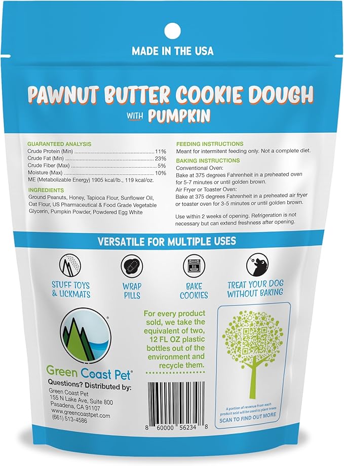 Pawnut Butter The Dough-Pumpkin Cookie Dough For Dogs 5 oz Digestive, Soft Treats with Real Peanut Butter, Made with Natural Ingredients, Dog Training Treats Wrapping Pills, Xylitol Free