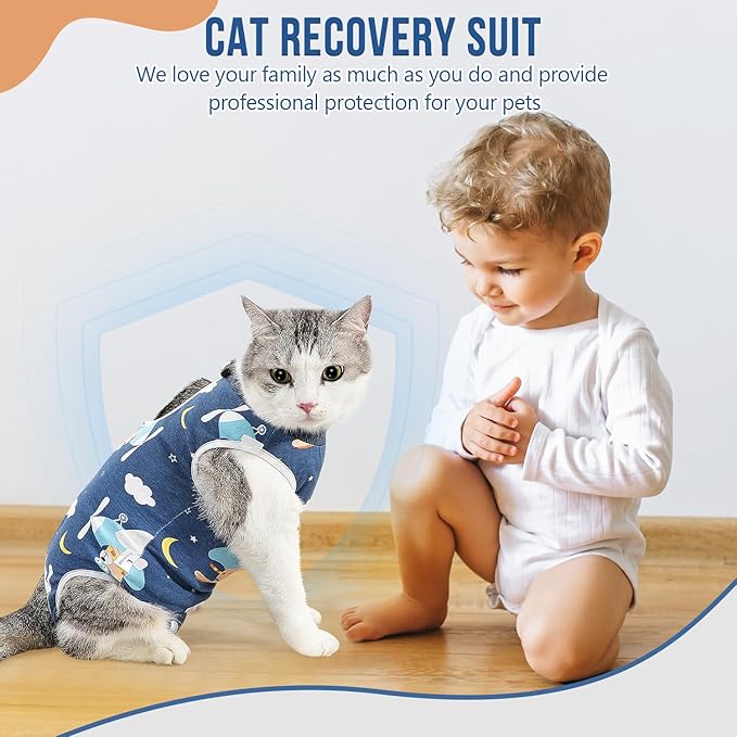 SlowTon Cat Recovery Suit - Cat Onesie for Cats After Surgery Female Male, Kitten Clothes Cats Surgical Spay Suit Abdominal Wounds, E-Collar Alternative Bodysuit Shirt Anti-Licking (Navy, L)
