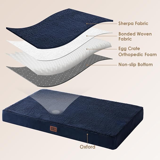 EHEYCIGA Orthopedic XL Dog Beds for Extra Large Dogs with Removable Washable Cover, Navy, 44x32