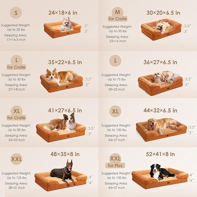 EHEYCIGA Orthopedic Dog Bed for Small Dogs, Waterproof Memory Foam Small Dog Beds with Sides, Non-Slip Bottom and Egg-Crate Foam Medium Pet Couch Bed with Washable Removable Cover,Pumpkin Orange
