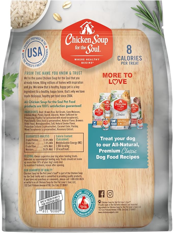Chicken Soup for The Soul All Natural Premium Savory Snacks Soft & Chewy Dog Treats, Real Beef First Ingredient, No by-Products, Artificial Colors, Flavors or Preservatives, Beef, 16oz