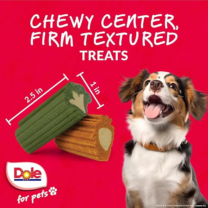 Dole for Pets Dog Chews, Assorted Broccoli + Carrot Vegetable-Flavored Treats, No Artificial Colors Flavors or Preservatives, No Wheat Corn Soy, Plant Based Dog Treats, 7.05 Oz Bag - 6 Pack