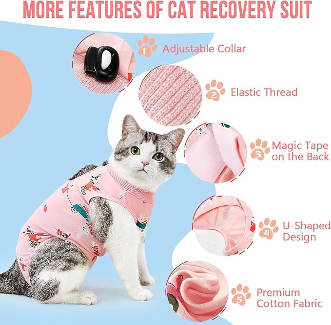SlowTon Cat Recovery Suit - Cat Onesie for Cats After Surgery, Spay Suit for Abdominal Wounds, E-Collar Alternative Bodysuit Shirt Anti-Licking (Pink, L)