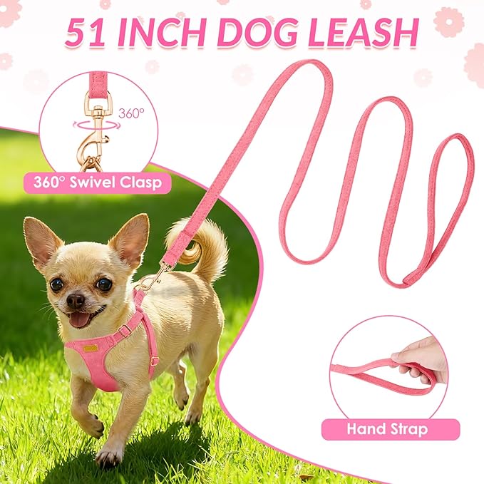 SlowTon Dog Harness Small Sized Dog - Soft XXS Dog Harness and Leash Set No Pull No Chock, Adjustable Lightweight Puppy Harness for XS Small Medium Dogs Cats (Solid Pink, S)