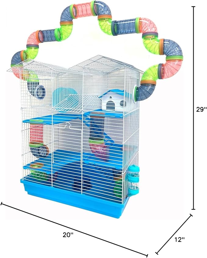 Mcage Large Muli-Level Hamster Mansion Mouse Habitat Gerbil Home Mice Rodent Rats Small Animal Critter Home Cage Expandable and Customizable with Hide House Food Dish Running Wheel Water Bottle