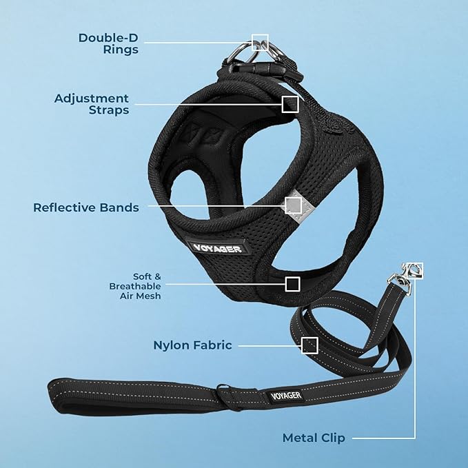 Best Pet Supplies Voyager Step-in Air All Weather Mesh Harness and Reflective Dog 5ft Leash Combo with Neoprene Handle, for Small, Medium and Large Breed Puppies - Set (Black), X-Large