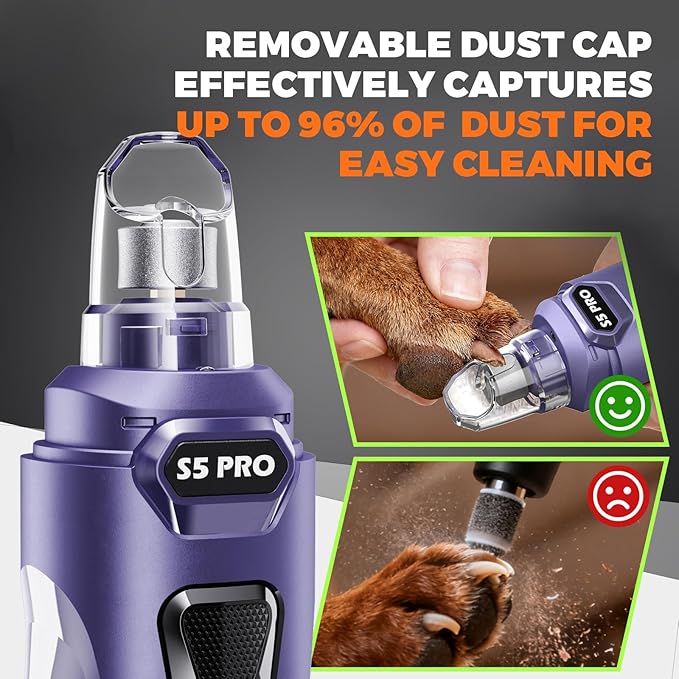 Whisper Quiet Dog Nail Grinder with LED Light, Safe & Stress-Free for Sensitive Dogs of All Breeds & Sizes, 3 Grinding Bits, 3-Speed, Pet Nail Trimmers, Rechargeable Painless Grooming Kit Blue