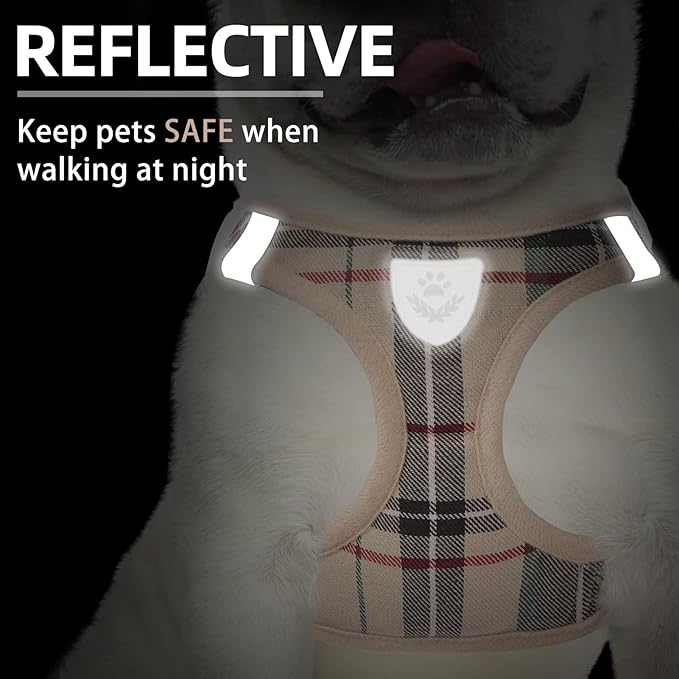 PUPTECK Adjustable Dog Harness Collar and Leash Set Step in No Pull Pet Harness for Small Medium Dogs Puppy and Cats Outdoor Walking Running, Soft Mesh Padded Reflective Vest Harnesses, Beige XXS
