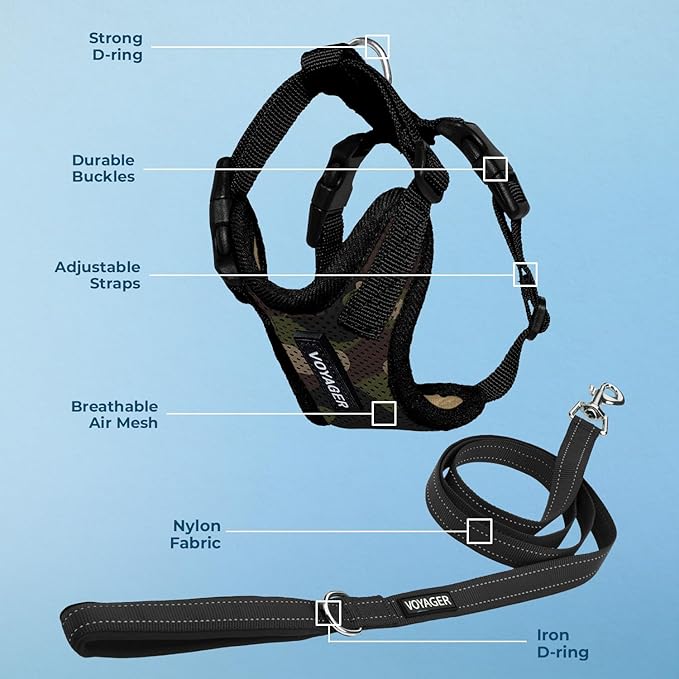 Best Pet Supplies Voyager Step-in Lock Pet Harness w Reflective Pet Leash Combo Set with Neoprene Handle 5ft - Supports Small, Medium and Large Breed Puppies/Cats - Army/Black Trim Set, L