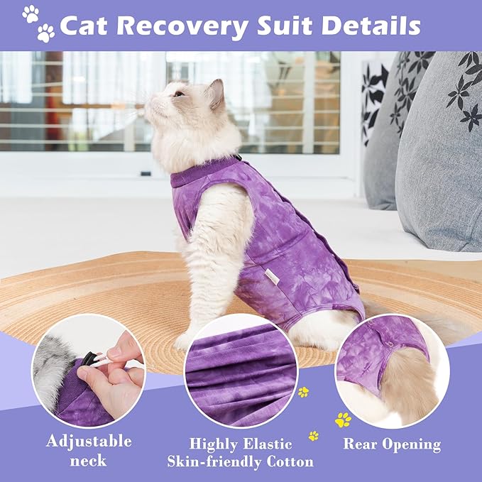 2Pack Cat Surgery Recovery Suit Female,Cat Onesie for Cat After Surgery Female,Kitten Spay Surgical Recovery Suit Stop Licking Abdominal Wound,Pink&Purple L