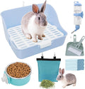 Rabbit Litter Box Trainer with Hay Feeder Hanging Bowls Water Dispenser for Cage Drawer Pan Litter Bedding Small Animal Pet Toilet Bunny Guinea Pigs Chinchilla Ferret Small Animals Blue