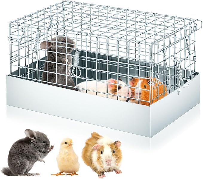 DoubleFill 14 x 8 x 8 Inch 1 Hole Folding Guinea Pig Carrier Chinchilla Carrier Portable Hamster Travel Cage with Tray Handle for Rabbit Chick Bird Small Animal Transport Temporary Housing Pet Habitat