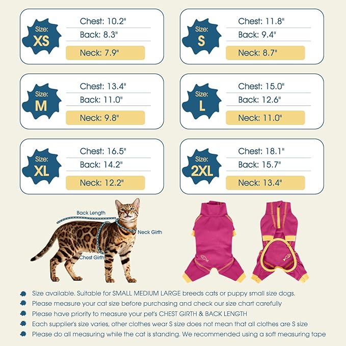 ROZKITCH Cat Onesie, Jumpsuit Cat Bodysuit Post Surgery Full Body Coverage Onesie After Surgery Female Stopping Pet from Scratching or Licking Rosered S