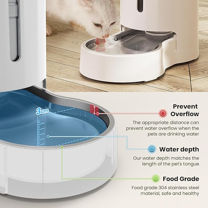 CZPET Dog Water Bowl Dispenser 9.5L, Wider Mouth & Upgraded Brush, Easy Cleaning Automatic Cat Gravity Refilling Waterer with Removable Stainless Steel Bowl, Large Drinking Area for Multi-Pet (White)