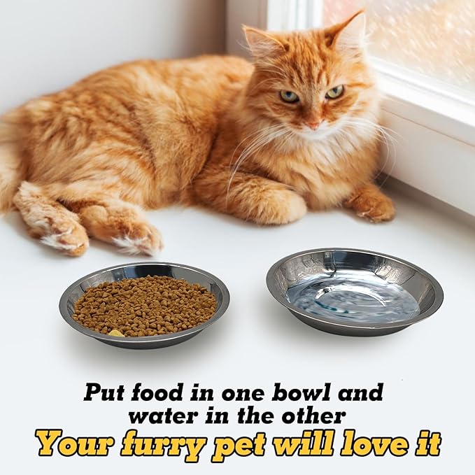 Hamiledyi 12 Pcs Stainless Steel Cat Bowls Shallow Metal Pet Dishes Large Cat Feeding Plate Replacement Whisker Fatigue Kitten Food Bowl for Dogs Cats and Other Small Animals (8.67 Inch Diameter)