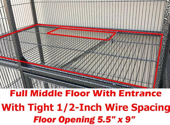 Deluxe Large Double Unit Two Story 4-Level Durable Front Doors Chew-Free Feisty Ferret Hammock Squirrel Chinchilla Small Animal Critter Wrought Iron Cage Tight 1/2-inch Bar Spacing Rolling Stand
