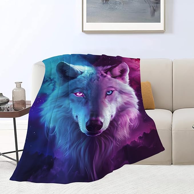 Wolf Blanket, Wolves Decor Throw Blankets, Wolf Gifts for Men Boys Girls Women Lover Adult Cozy Fleece Flannel Bedding Stuff Animal Plush for Couch Sofa Bed 60"X50"