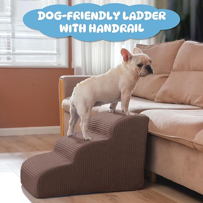 Mesa Lemon Dog Steps for Small Dogs, 3-Step Pet Ramp Stairs for High Beds and Sofa, Non-Slip Pet Stairs for Small Dogs and Cats, Removable and Easy to Clean Cover, Coffee