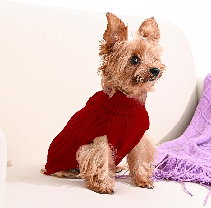 2 Pack Dog Sweaters for Small Dogs Winter Turtleneck Pullover Cable Knit Fleece Stretch Puppy Doggie Chihuahua Toy Poodle Yorkie Pomeranian Boy Girl Pet Clothes (XS, Red & Green)