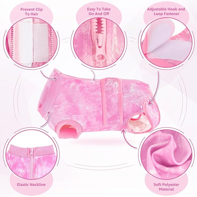 SlowTon Dog Surgery Recovery Suit - Zipper On Dog Onesies After Surgery for Female Male Dogs, Abdominal Wounds Bandages Cone/E-Collar Alternative Dogs Surgical Body Suit Anti-Licking (Pink, XL)