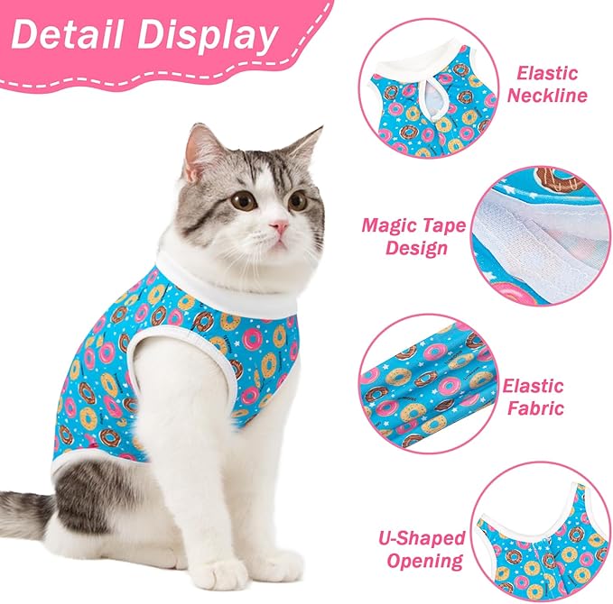 Cat Recovery Suit Female Cats Onesie for Cats, Breathable Cat Surgery Suit for Surgical Abdominal Wounds Skin Diseases, Cute Kitten Spay Recovery Suit E-Collar Alternative Anti Licking