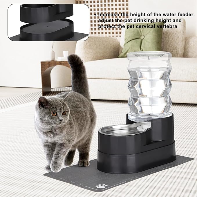RIZZARI Automatic Dog Water Dispenser: 7L Black Stainless Steel Waterer - Elevated Design Eases Joint Strain & Supports Spine Health-Helps Prevent Urinary Stones-for Senior & Large Dogs-Indoor Use