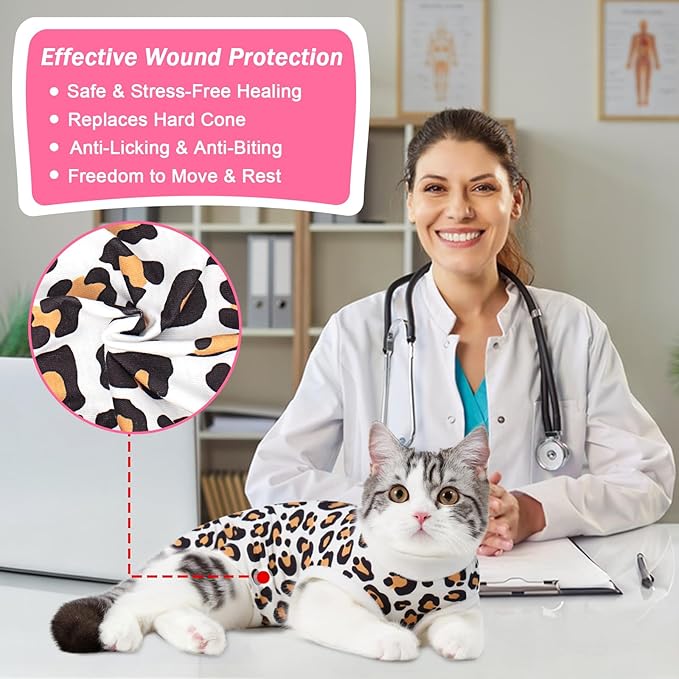 Cat Recovery Suit Female Cats Onesie for Cats, Breathable Cat Surgery Suit for Surgical Abdominal Wounds Skin Diseases, Cute Kitten Spay Recovery Suit E-Collar Alternative Anti Licking