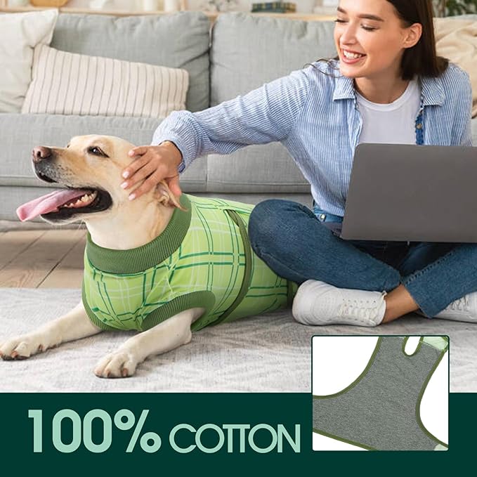 Kuoser Dog Recovery Suit for Female Male Dogs, Post-Surgery Bodysuit for Spay Neuter, Dog Onesie After Surgery, Anti-Licking Pet Surgical Recovery Suit, Green XS