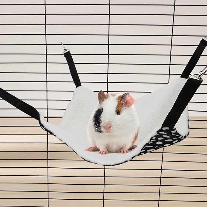 Wontee 2 Pack Small Animal Hammock Soft Fleece Sleeping Bed for Mice Rat Chinchilla Guinea Pig Ferret Kitten Cat Rabbit (M: 13.76x13.76inch, Black White Dot)