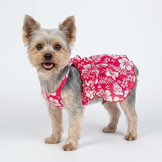 Fitwarm Tropical Dog Dress, Ruffled Doggy Hawaiian Dress, Dog Summer Clothes for Small Dogs Girl, Pet Outfit, Red, White, Small