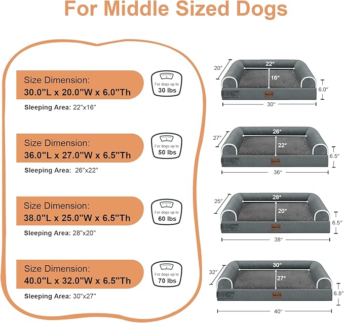 Large Dog Bed Orthopedic Washable: Beds Bolster XL Bed Big XLarge Dogs Memory Foam Sofa Couch Waterproof Removable Cover - Dark Grey