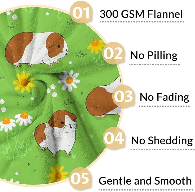 Guinea Pig Blanket - Soft, Fuzzy & Warm - 50"x60" Throw Size Blanket for Bed, Couch, Sofa - Green Cute Throw Gifts for Adults, Kids